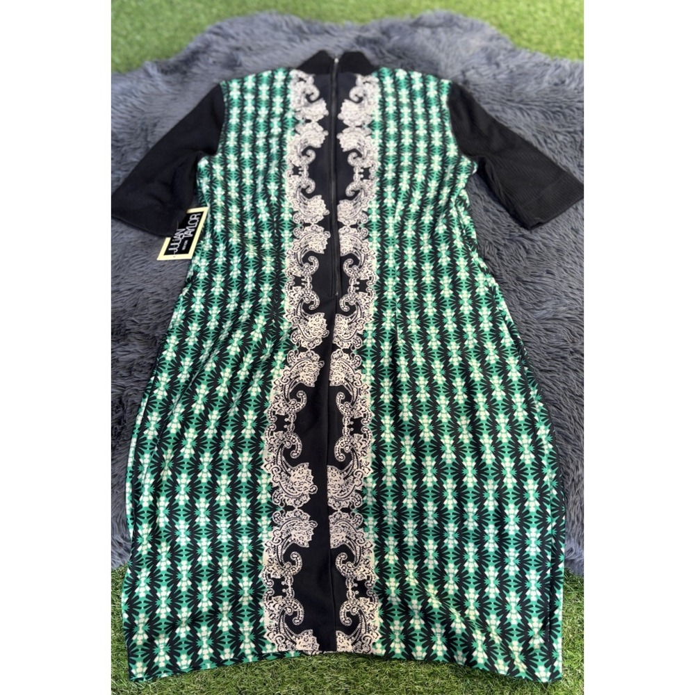 Julian Taylor Dress Size 10 high moc neck 3/4 sleeve green black new‎